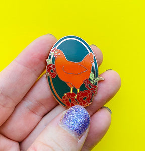 Hen in the Poppies Pin