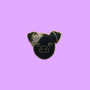 Black Floral Pig Pin